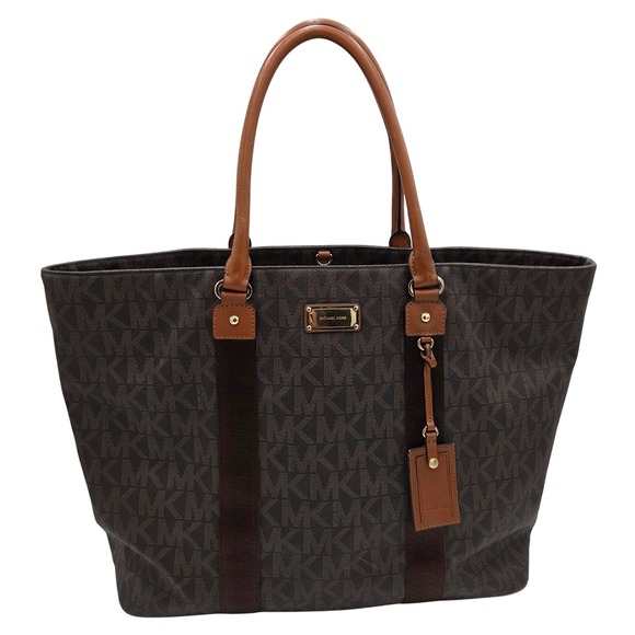 Michael Kors Signature MK Travel Shoulder Bag XL Tote Dark Brown Carry On - Picture 1 of 11